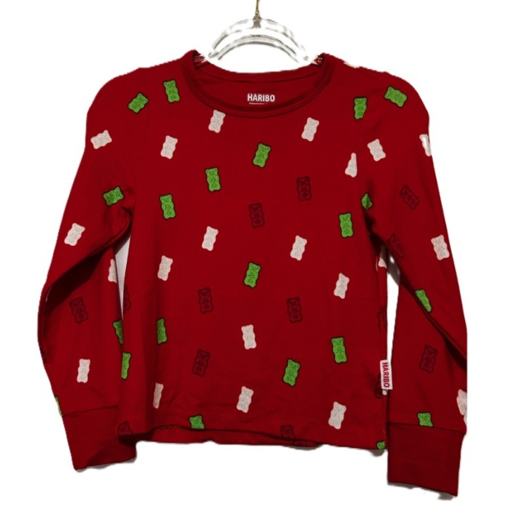 Haribo Kids Pajama Top Red Gummy Bear Print Long‎ Sleeve Ribbed Knit Shirt XL